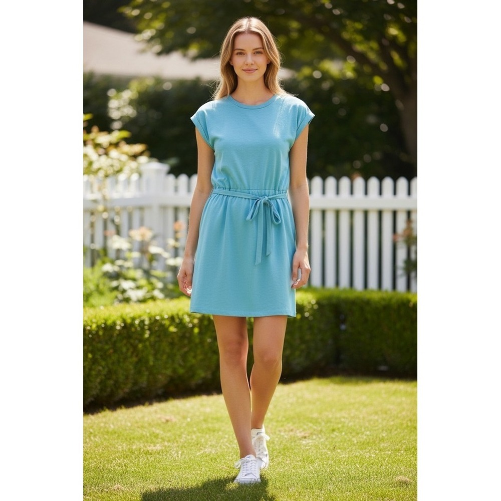 J.Crew Dress Womens Size S Teal Blue Knit‎ Tie Waist T-Shirt Short Sleeve preppy